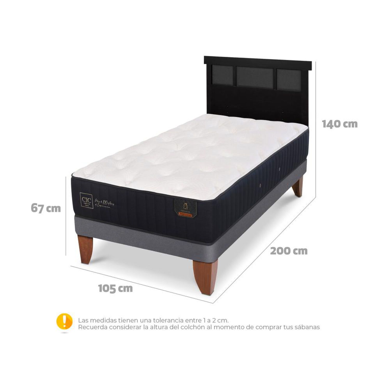 Cama Europea Cic Linea Premium / 1.5 Plazas / Base Normal + Respaldo image number 5.0