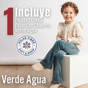 Calza Pantal&oacute;n Palazzo Polar Con Chiporro Ni&ntilde;a Elasticada T&eacute;rmica Verde Agua