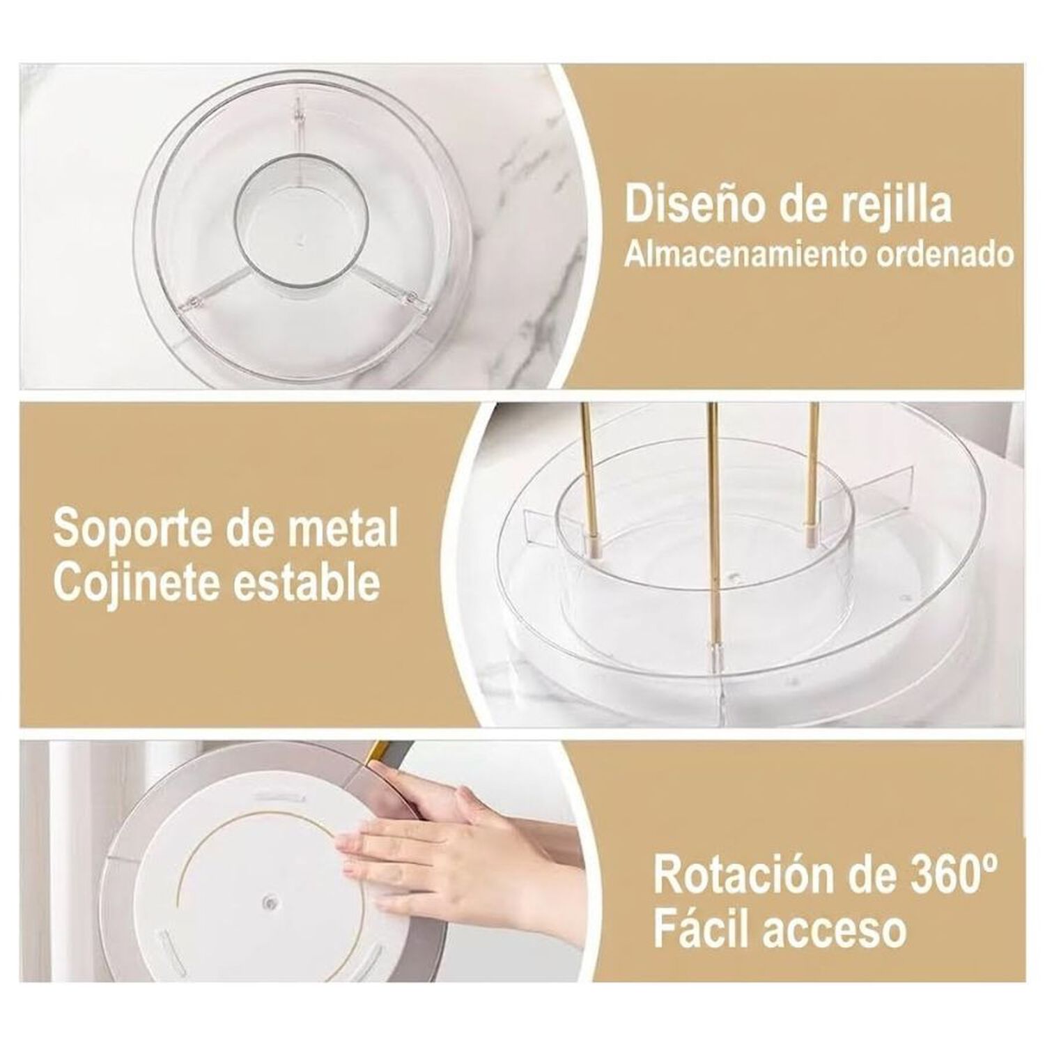 Organizador Maquillaje Giratorio 2 Niveles Rotaci&oacute;n 360 Gris image number 2.0