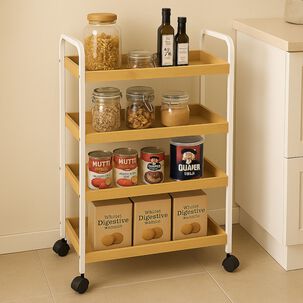 Estante Almacenamiento Con 4 Niveles De Madera Con Ruedas