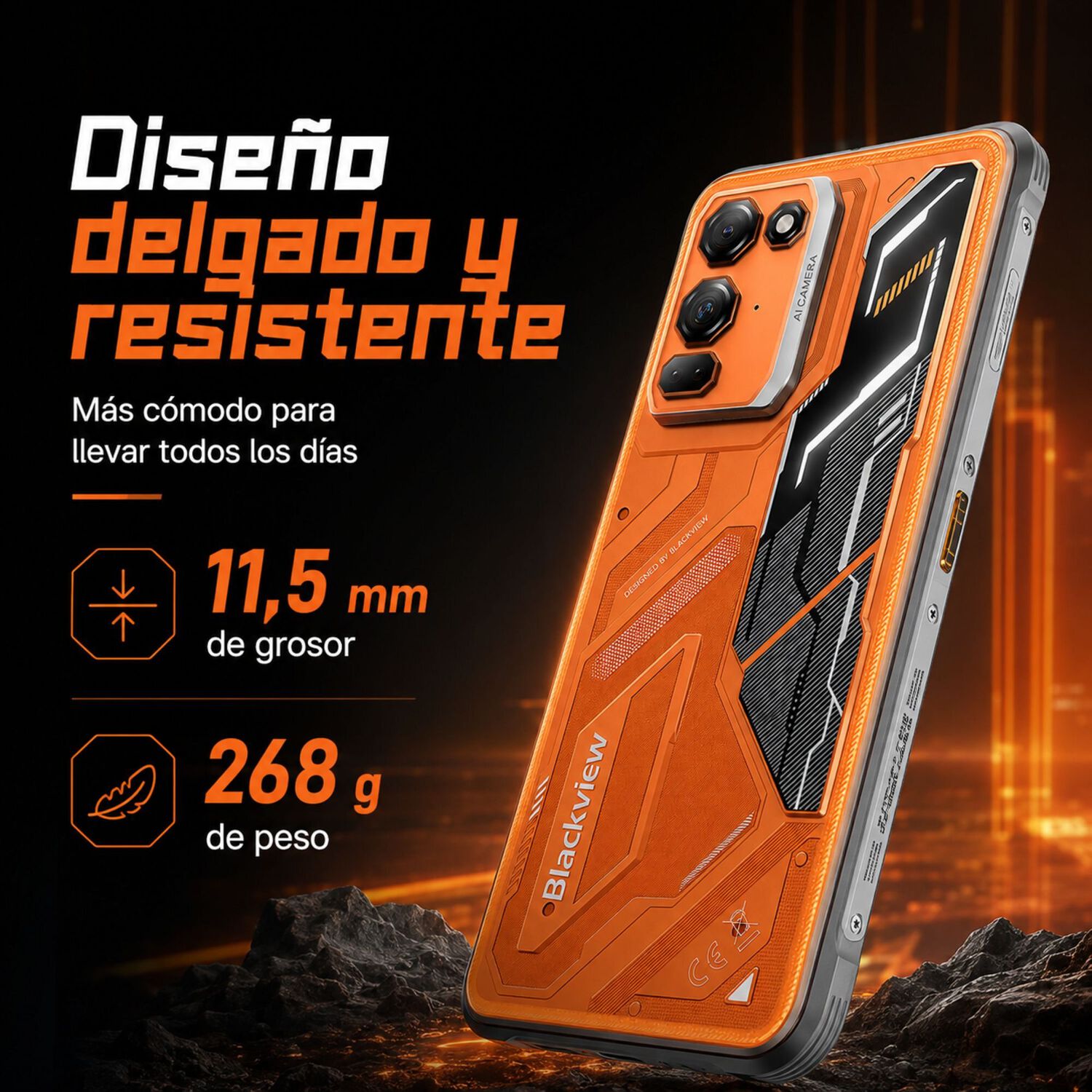 Celular Rugged Blackview Fort 200 Naranjo 256gb 108mp 24gb image number 1.0