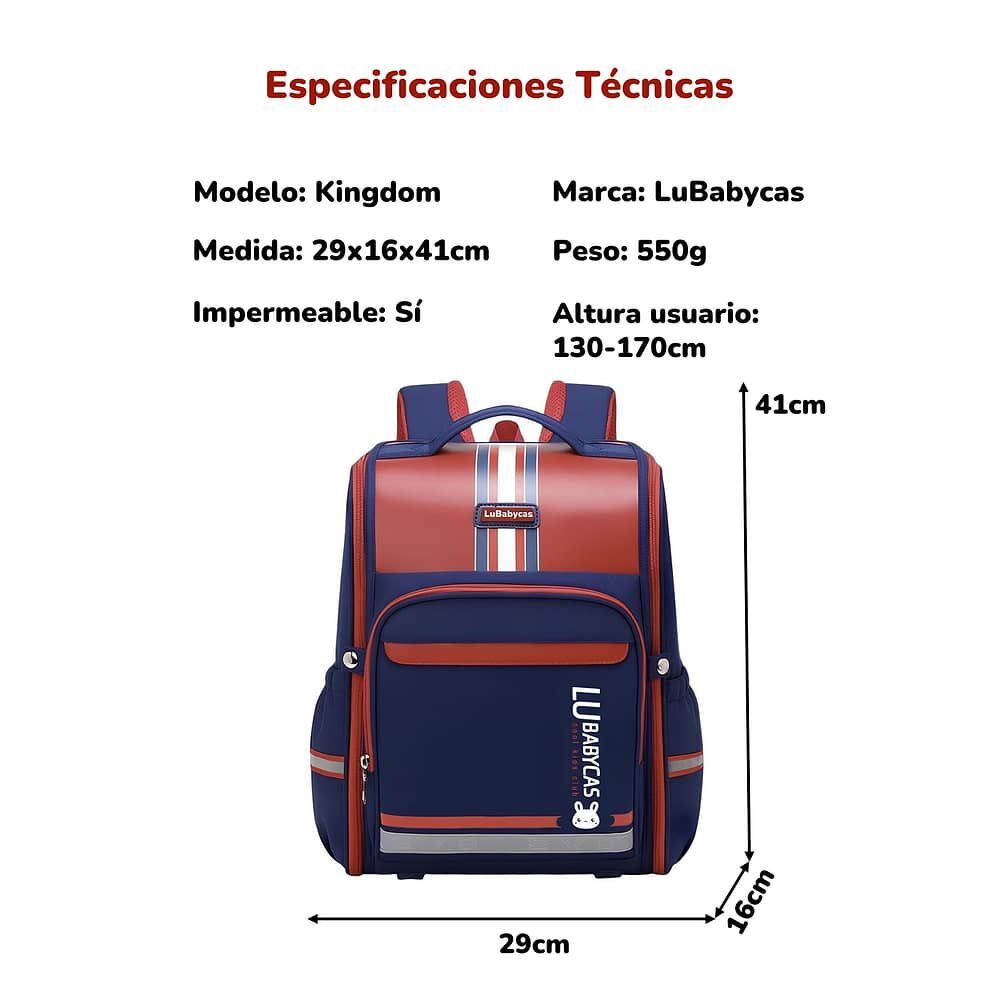 Mochila Escolar Infantil Impermeable 5s Roja Lubabycas image number 3.0