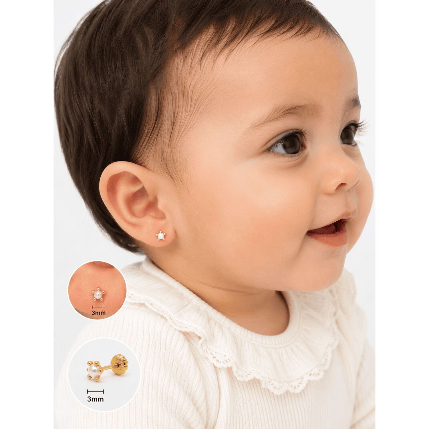 Aros Perla Cultivada Pistilo 3mm N1 Oro 18k 0.95gr Mujer Dorado image number 7.0