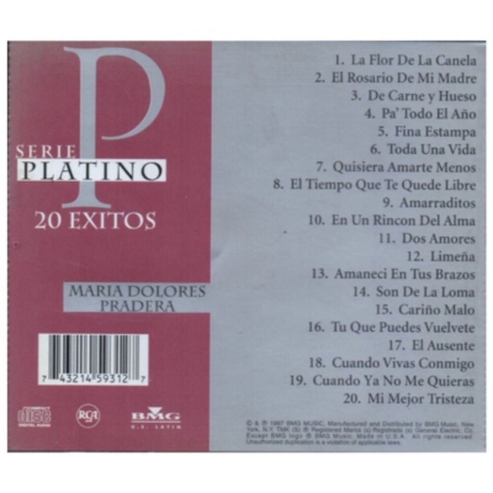 Maria Dolores Praderas - Serie Platino: 20 Exitos | Cd image number 1.0