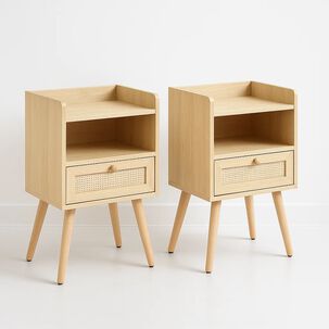 Pack De 2 Veladores Mesh Rattan Con Cajon Y Espacio