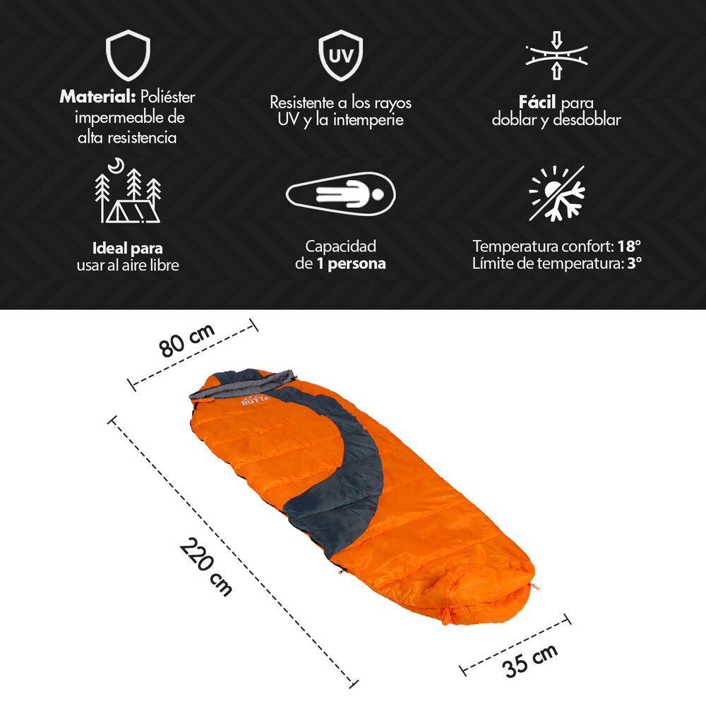 Saco De Dormir 350 Gr Naranjo image number 2.0