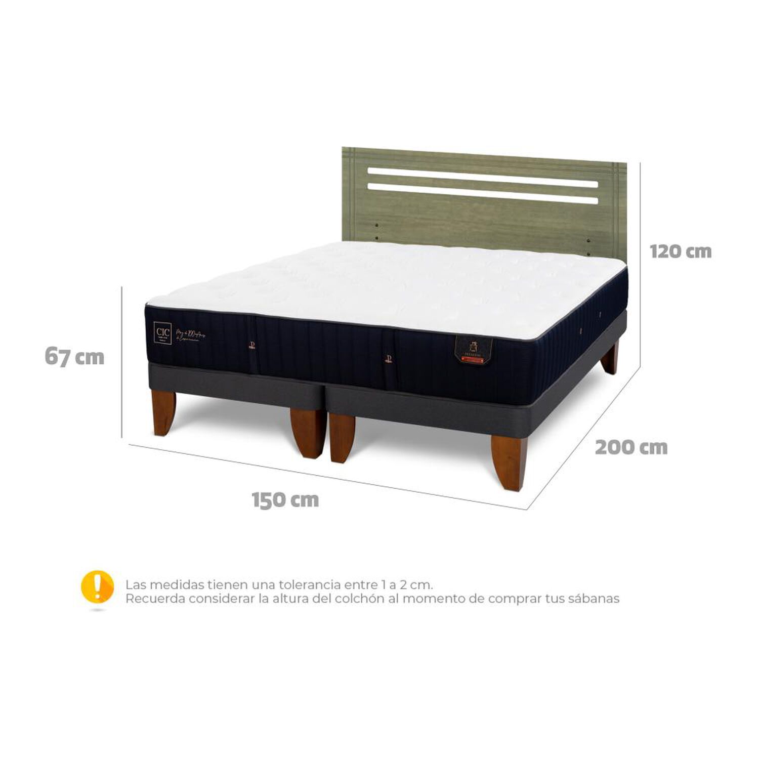 Cama Europea Cic Linea Premium / 2 Plazas / Base Dividida + Respaldo image number 6.0