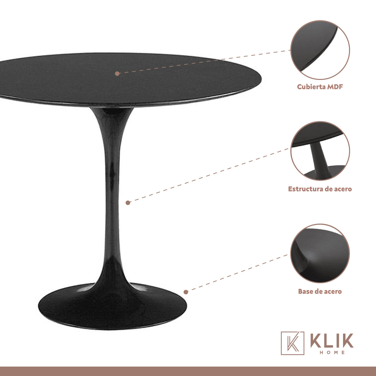 Comedor Tulip Negro 80cm - 4 Sillas Master Blancas image number 2.0