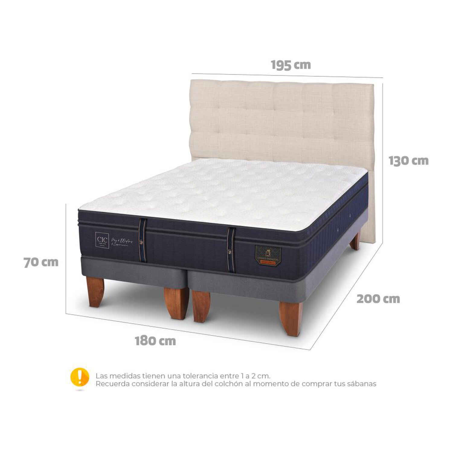 Cama Europea Cic Grand Premium / King / Base Dividida + Respaldo image number 4.0
