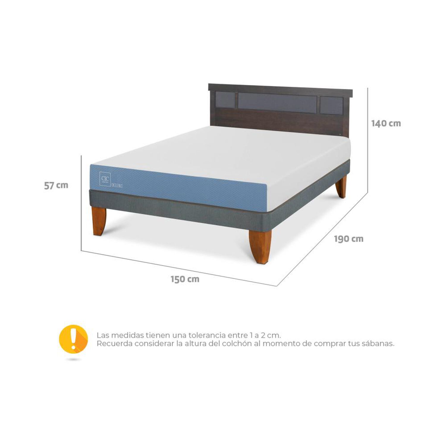 Cama Europea Cic Excellence / 2 Plazas / Base Normal + Respaldo image number 2.0