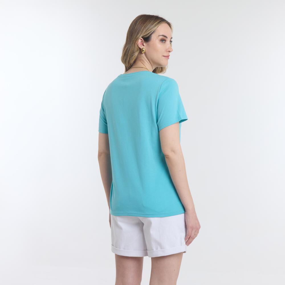 Polera Lisa Estampado Delantero Manga Corta Cuello Redondo Mujer Geeps image number 3.0