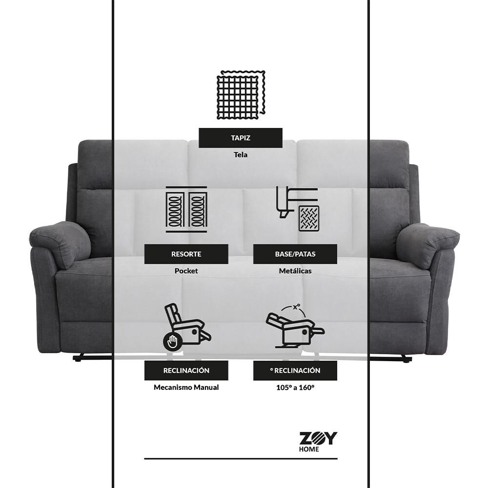 Sof&aacute;&nbsp;reclinable Zoy Home Beijing / 3 Cuerpos image number 6.0
