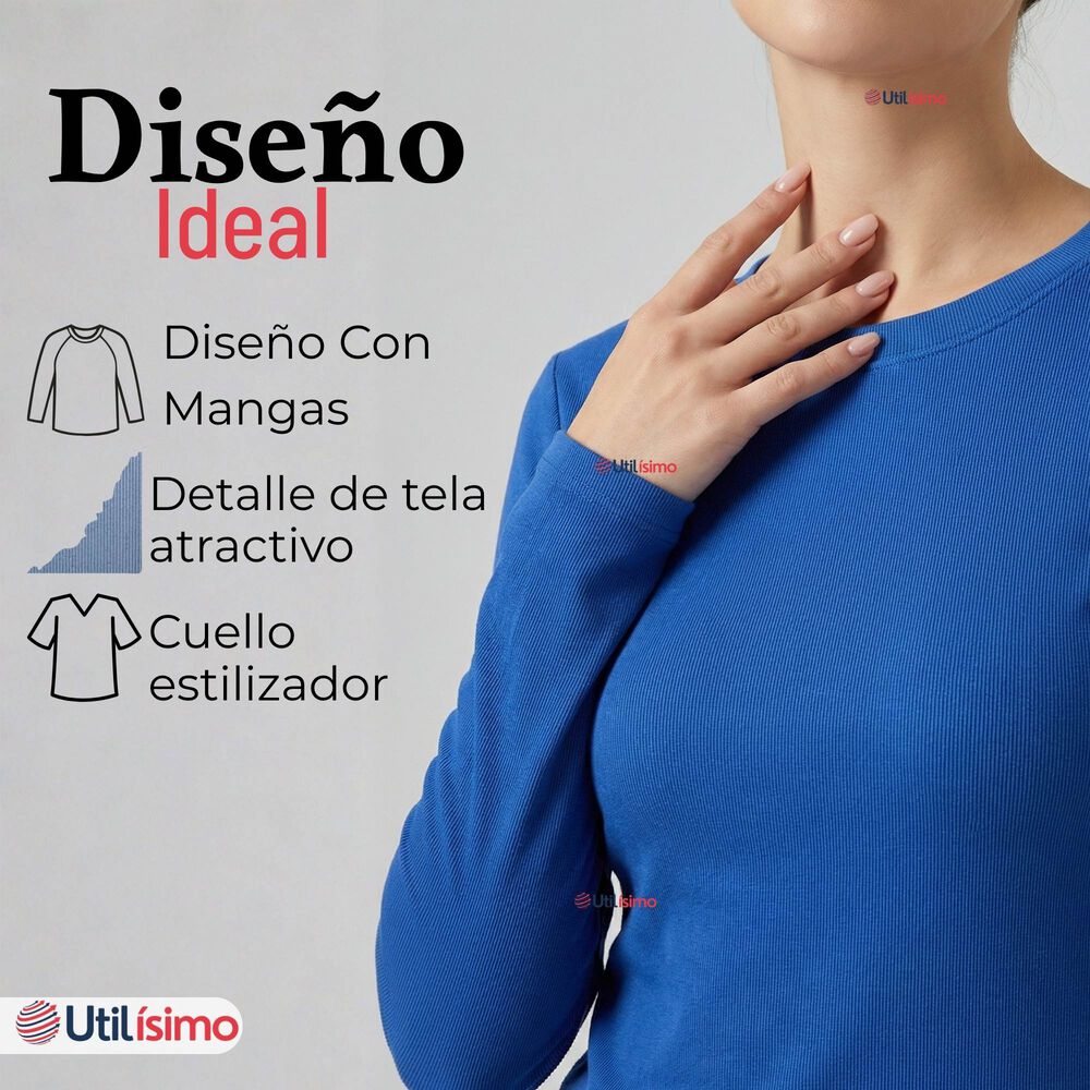 Pack 6 Camisetas Polar Polera Cuello Redondo Mujer Manga Larga Tela Acanalada Colores Surtidos image number 5.0