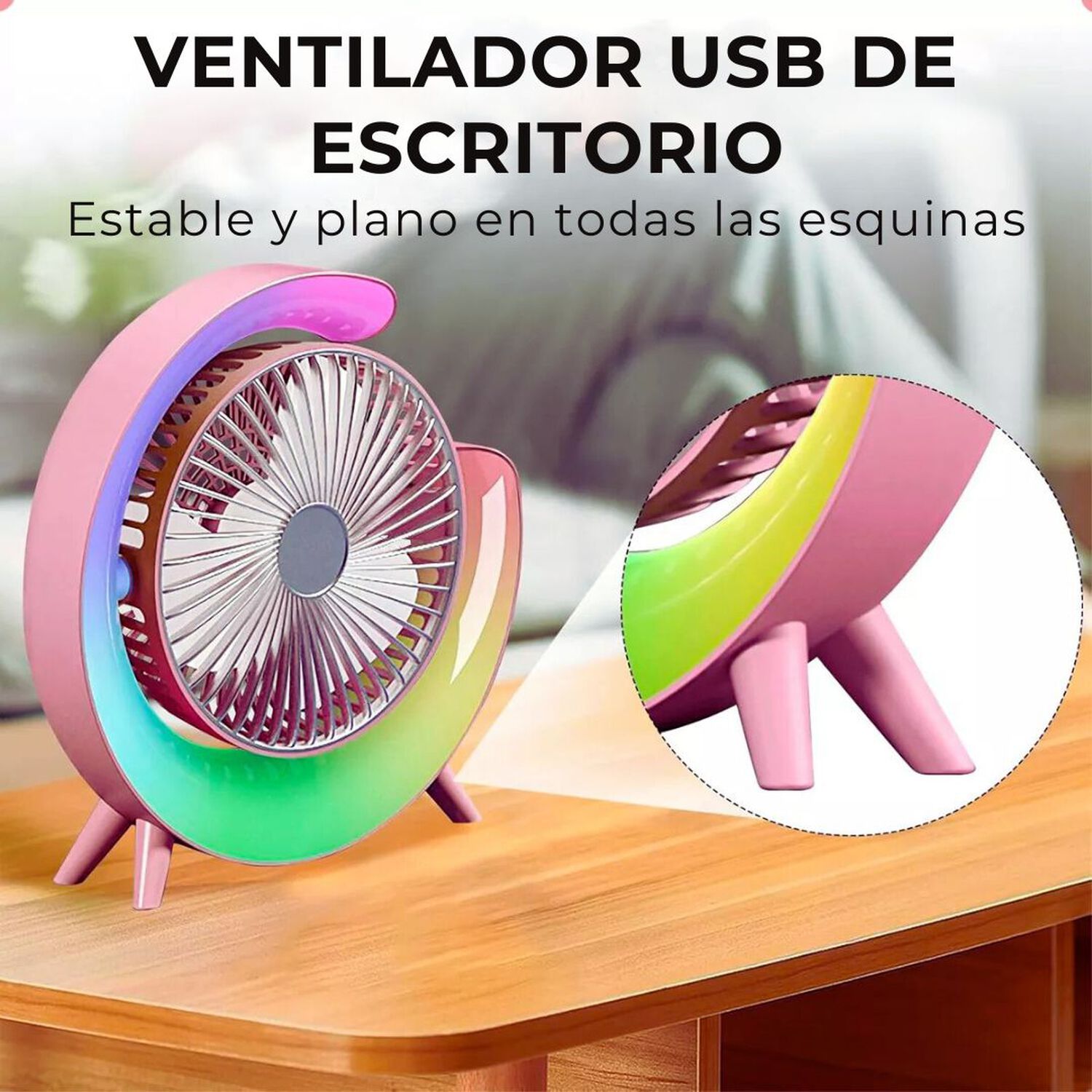 Ventilador Escritorio Port&aacute;til Usb Con L&aacute;mpara Luces Led Colores image number 5.0