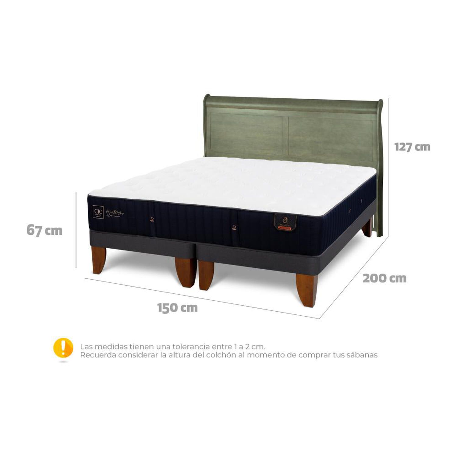 Cama Europea Cic Linea Premium / 2 Plazas / Base Dividida + Respaldo image number 6.0