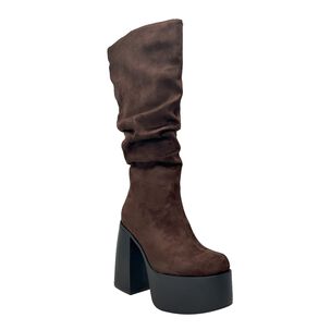 Bota Para Mujer Estilo Corrugado Y Platadorma Alta Cafe