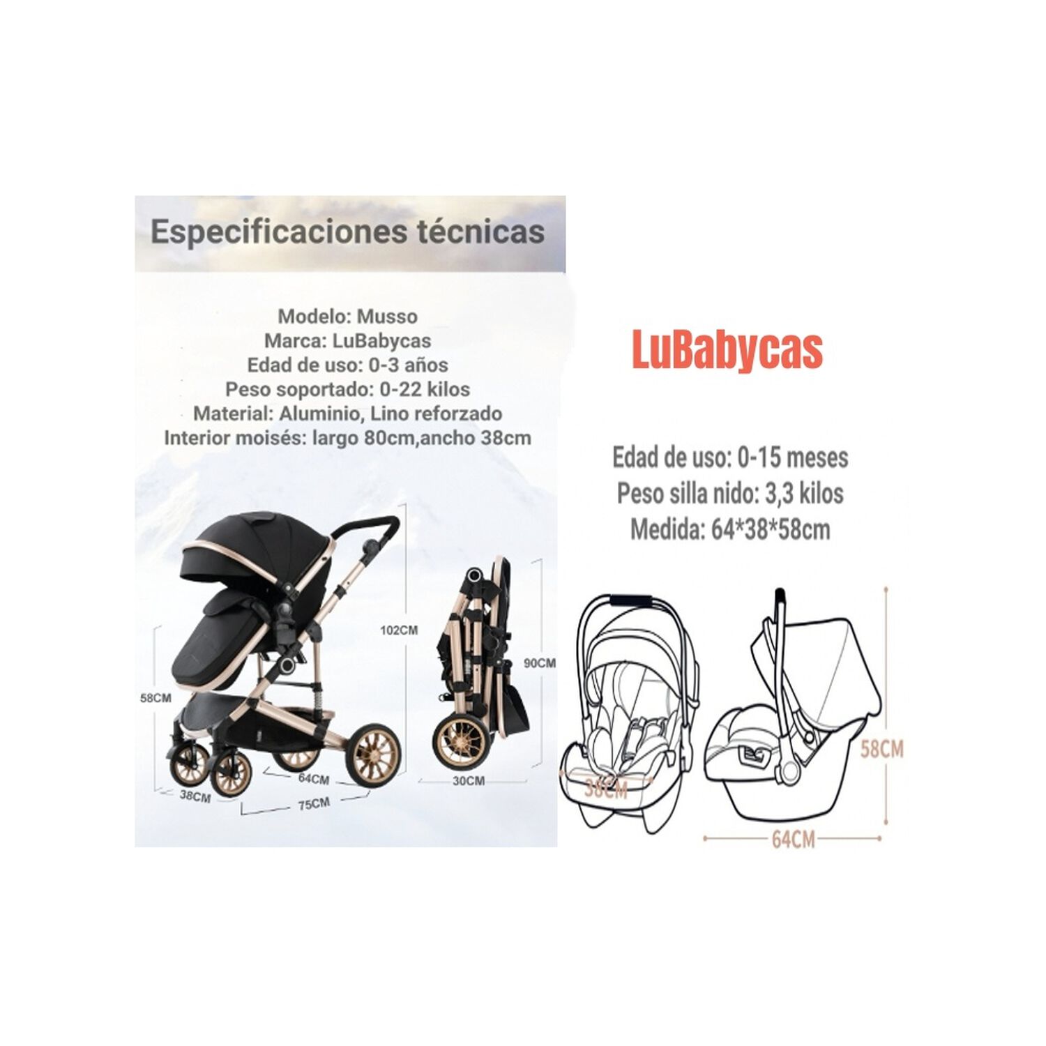 Coche Travel System Con Accesorios Musso Cafe Lubabycas image number 6.0