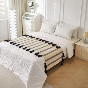 Piecera Tejido Bohemio De Algodon / Lino 70x210 Cm Verde