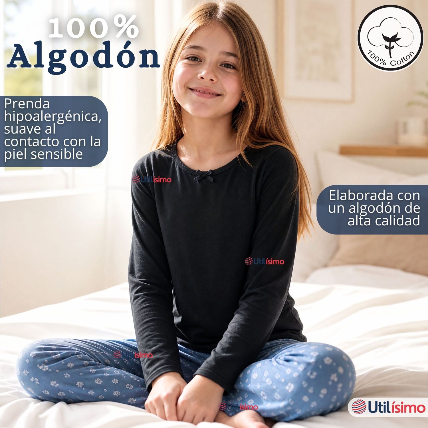 Camiseta Polera Algod&oacute;n B&aacute;sica Cuello Redondo Primera Capa Manga Larga Colores Surtidos Negro Blanco Ni&ntilde;a image number 2.0
