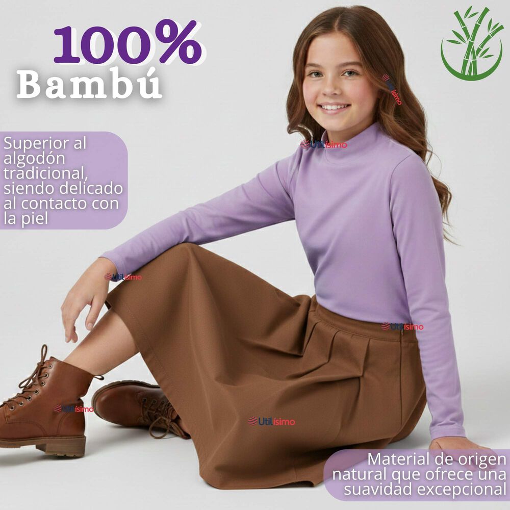 Pack 3 Poleras Camisetas Bamb&uacute; Lilas Cuello Beatle Primera Capa Manga Larga Ni&ntilde;a image number 3.0