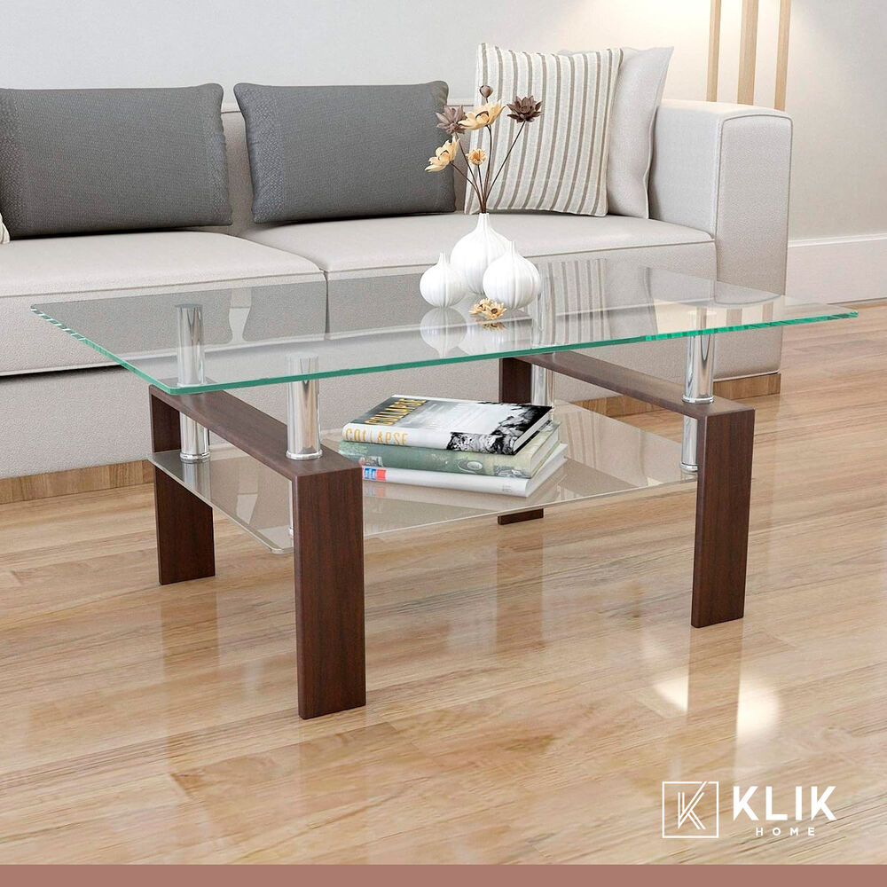 Mesa De Centro Para Living Rectangular De Vidrio Y Madera Oscura image number 7.0