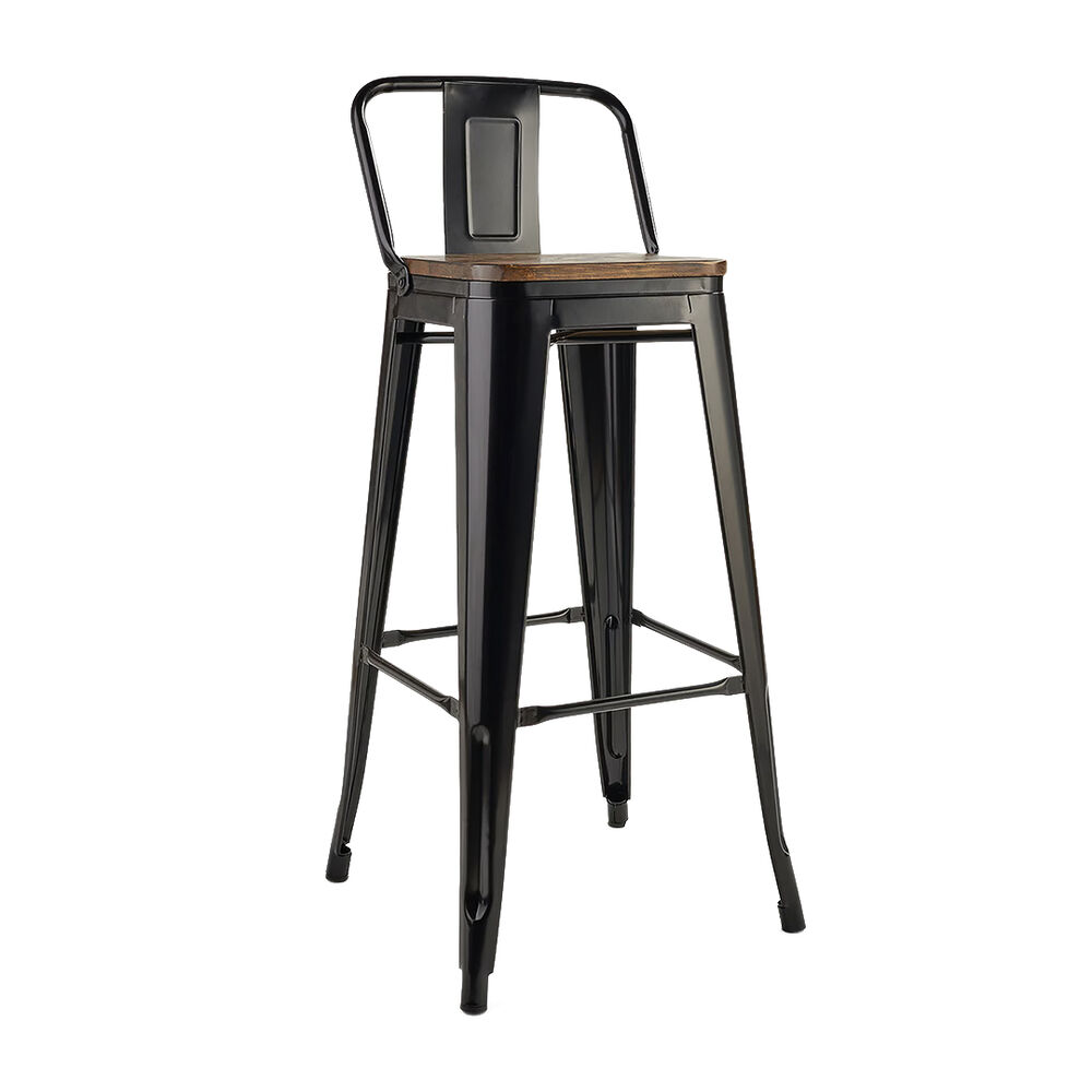 Tolix Silla De Bar Taburete 75cm Base De Madera Negro image number 0.0