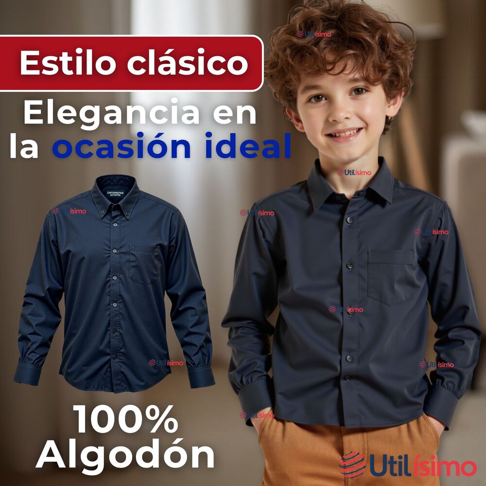 Camisa Casual De Vestir Manga Larga Cuello Americano Algodón Negro image number 1.0