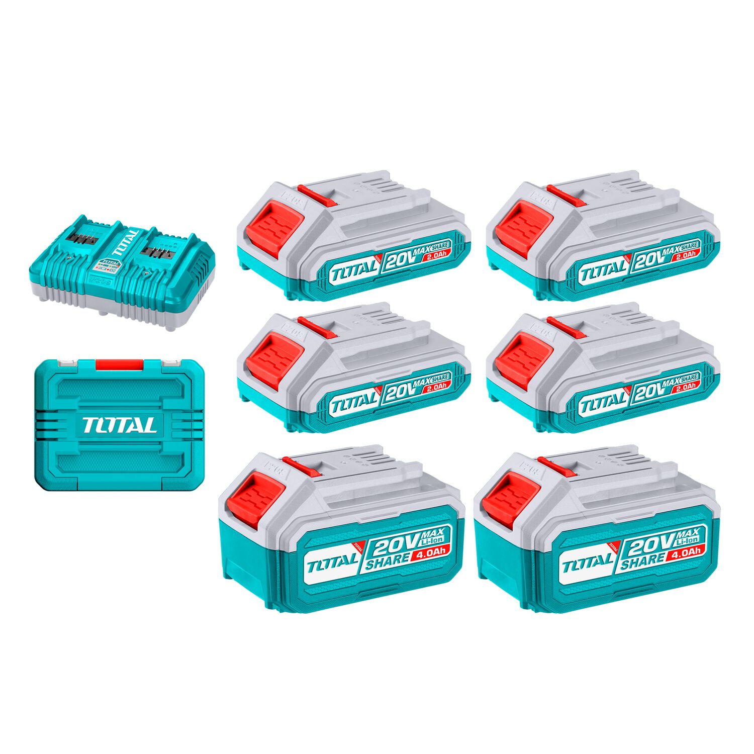 Kit 4 Bater&iacute;as 2.0 Ah + 2 Bater&iacute;as 4.0 Ah Y Cargador Doble P20s Total image number 0.0