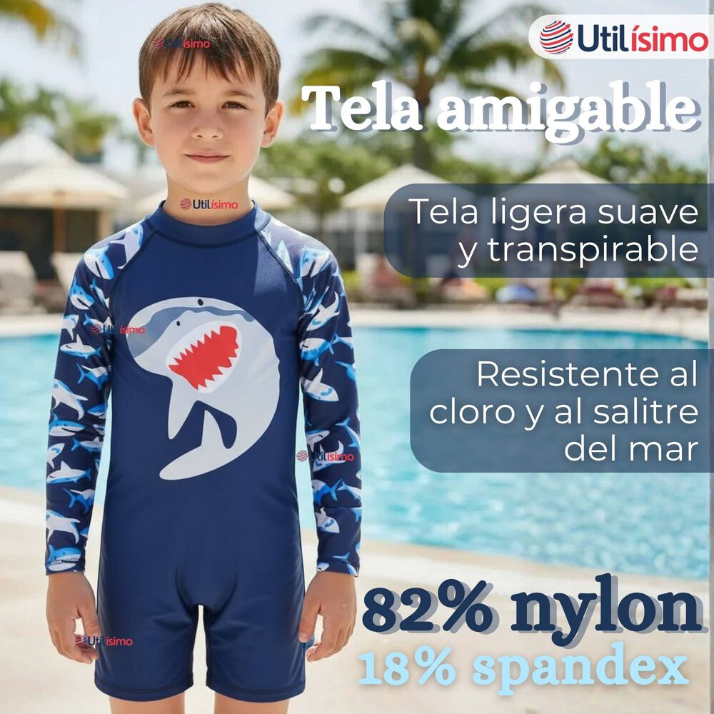 Traje De Ba&ntilde;o Enterito Con Cremallera Manga Larga Ni&ntilde;o 2 A 6 A&ntilde;os Blue Shark image number 3.0