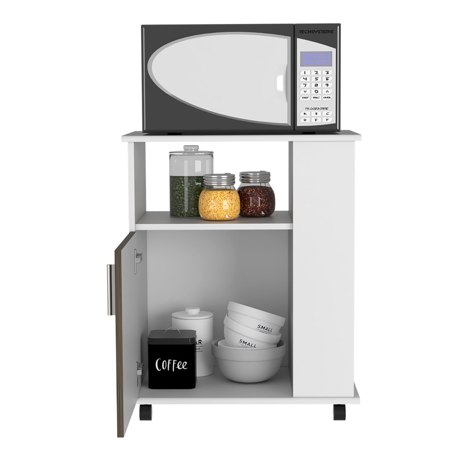 Mueble Microondas Con Ruedas 1 Puerta 73,6x60x40 Cm Blanco Y Caf&eacute; image number 4.0