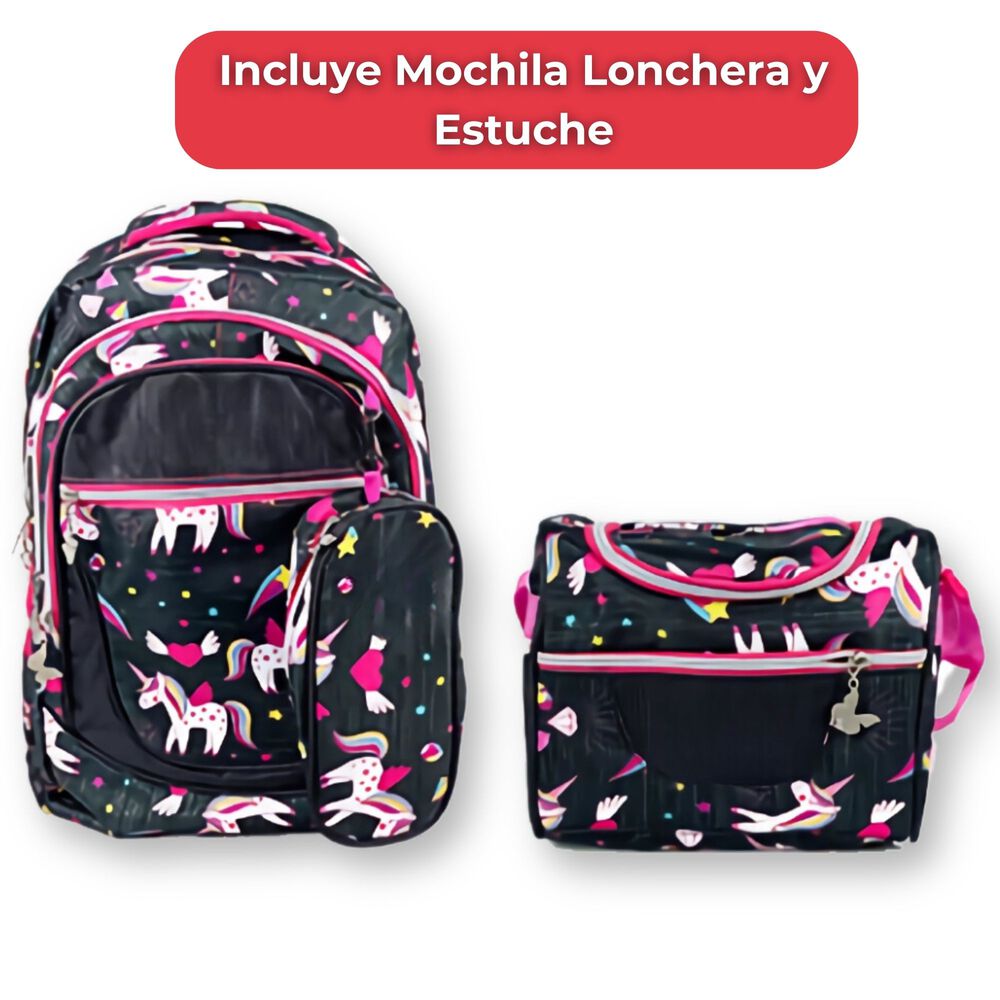 Pack Mochila Lonchera Estuche 45cm Juvenil Y Escolar Girls Unicorns image number 2.0