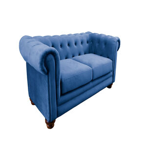 Sofa Florencia 2 Cuerpos Tela Velvet Azul Petroleo