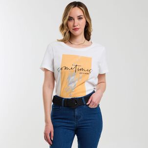 Polera Lisa Con Estampado Frontal Manga Corta Cuello Redondo Mujer Geeps