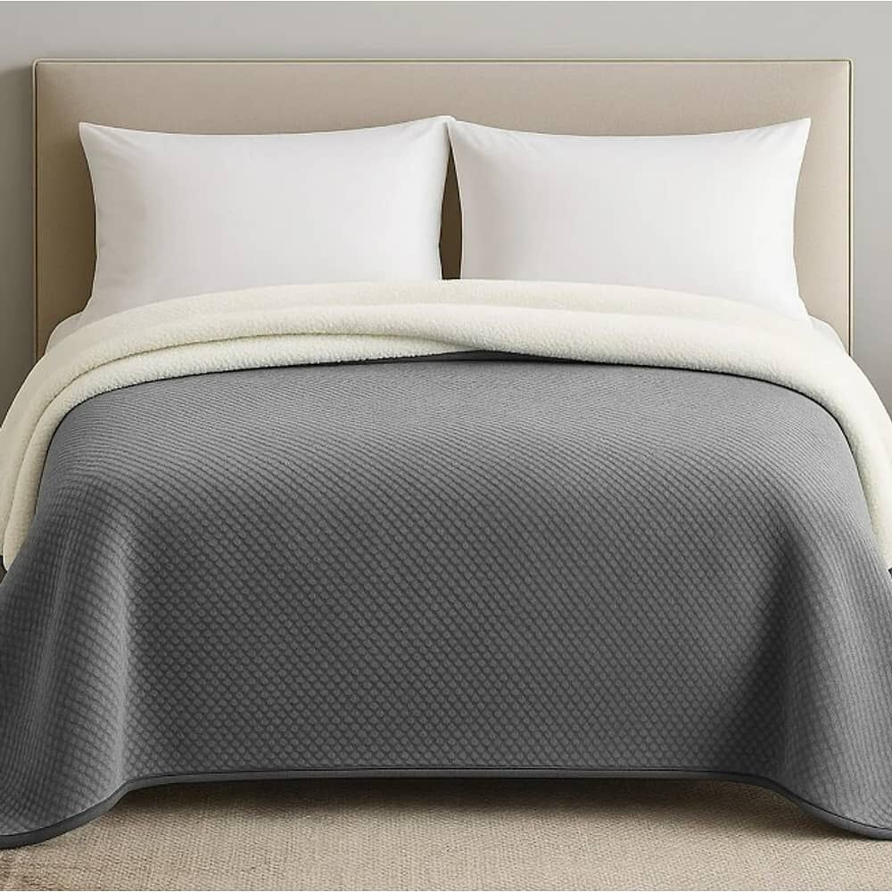 Manta Con Chiporro Sherpa Arredo Reversible Color Gris Oscuro image number 1.0