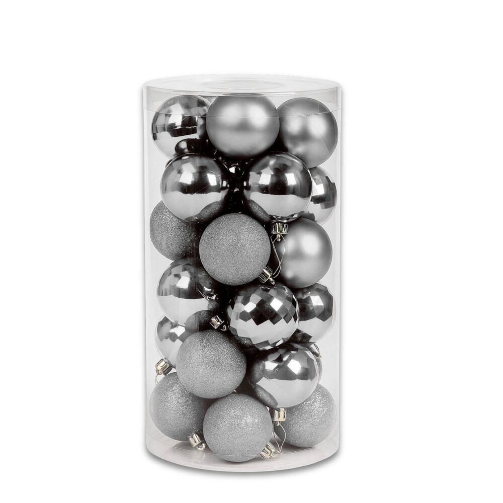 24 Esferas Navideñas Bambalinas 6 Cm Plateado Decoracion image number 0.0
