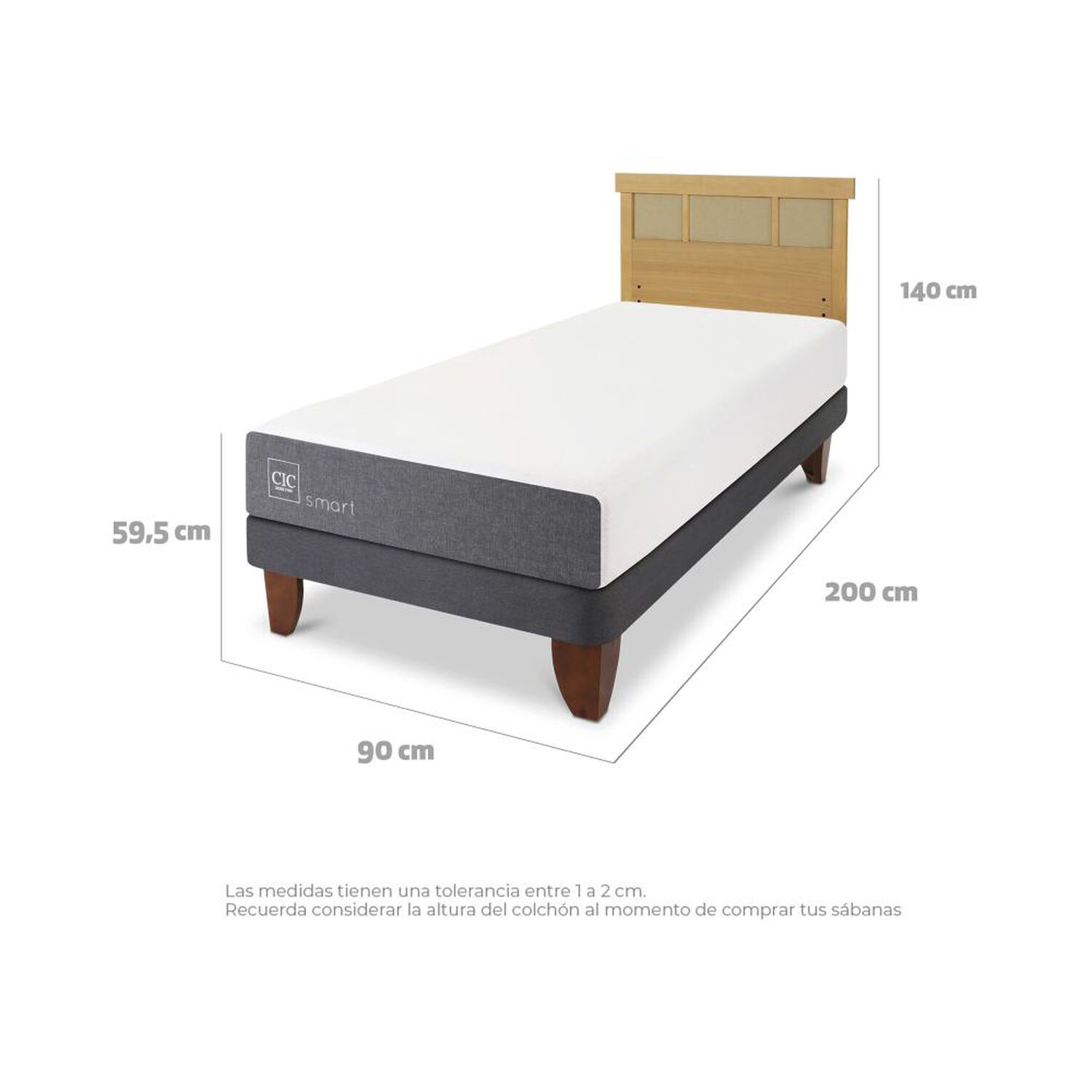 Cama Europea Cic Smart / 1 Plaza / Base Normal + Respaldo image number 4.0
