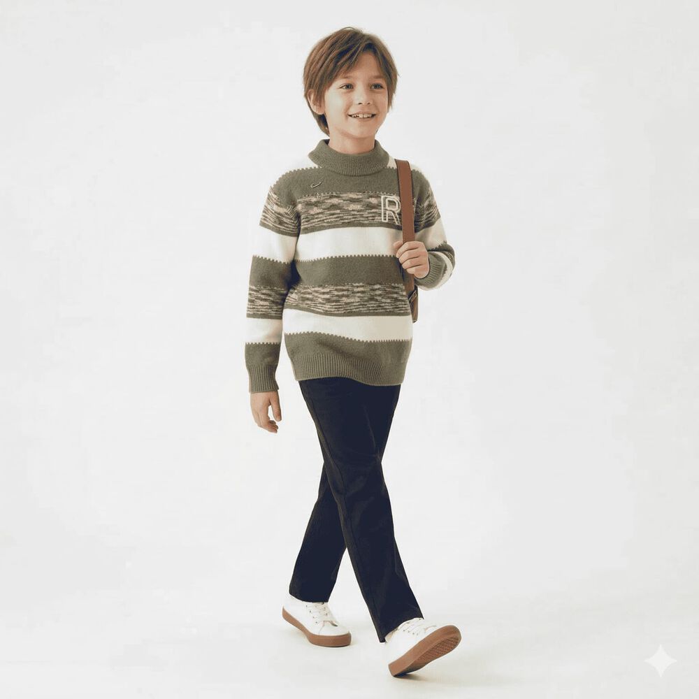 Sueter Ni&ntilde;o Invierno Tejido Rayado Cuello Alto Moda Infantil image number 0.0