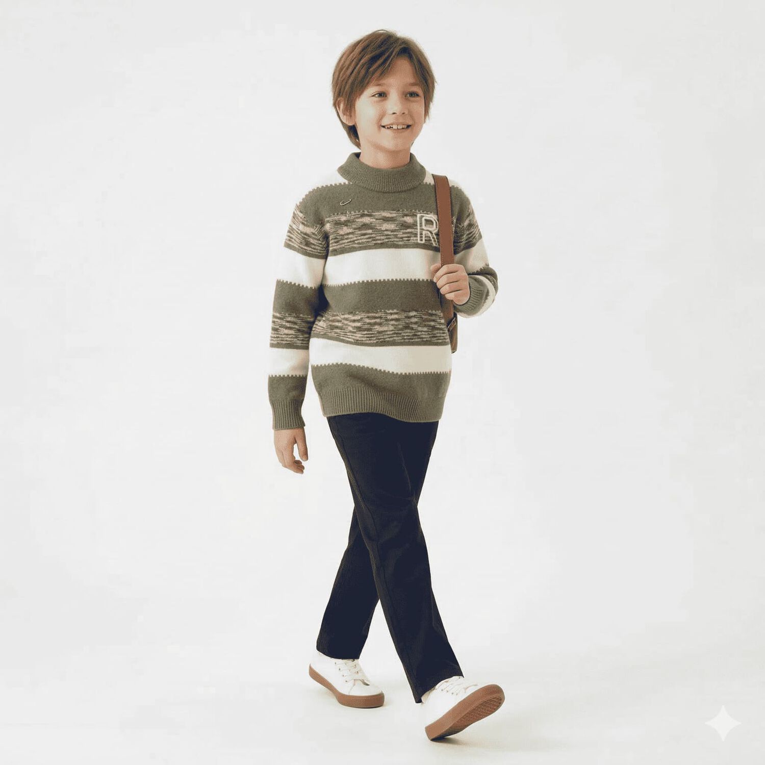 Sueter Ni&ntilde;o Invierno Tejido Rayado Cuello Alto Moda Infantil image number 0.0