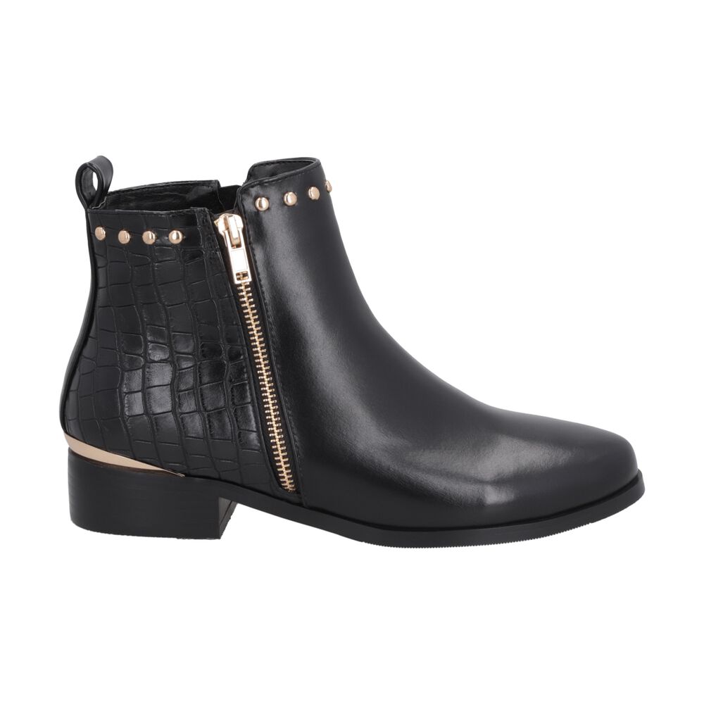 Botin Casual Mujer Negro Taco Bajo Glam Police image number 0.0