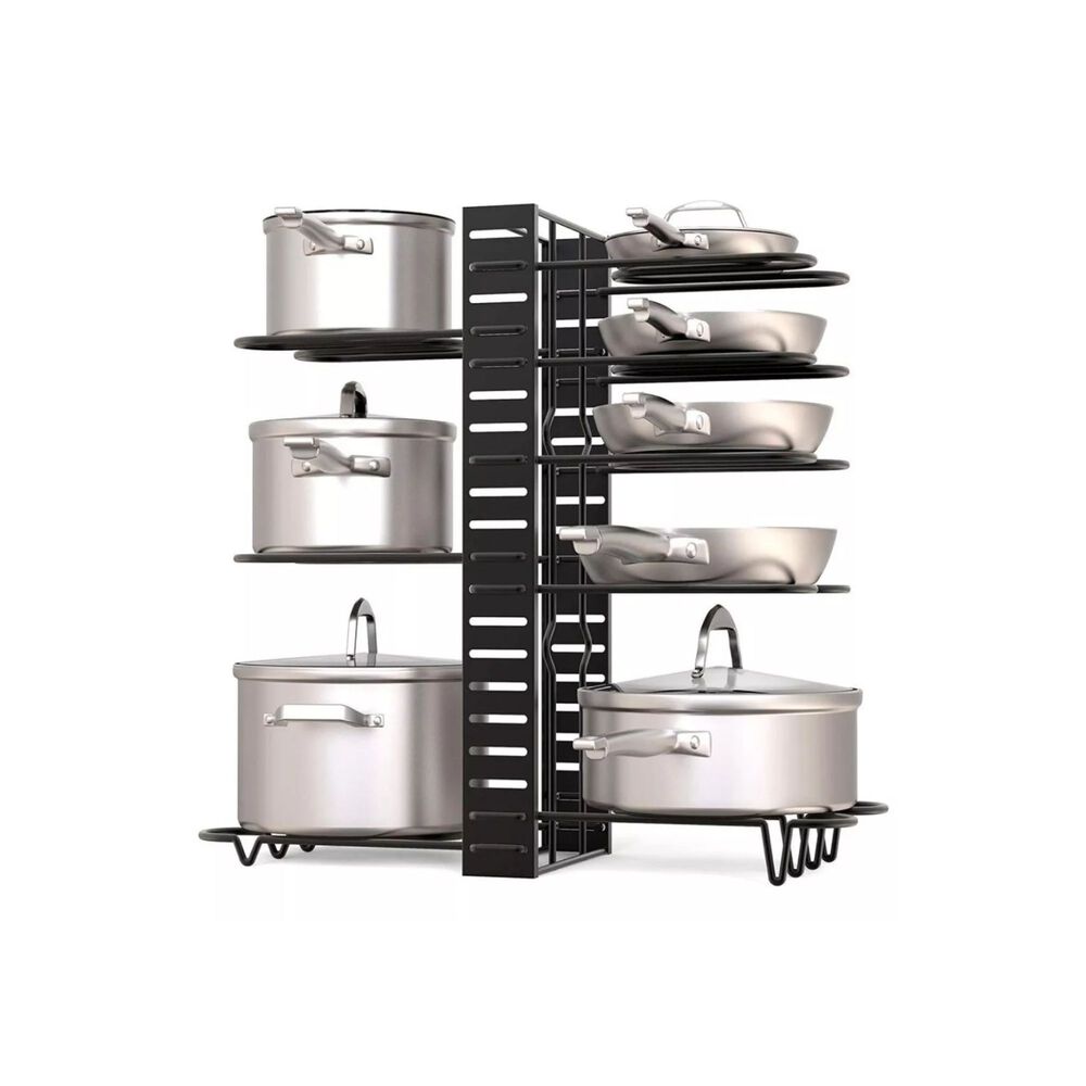 Estante Organizador 8 Ollas Sartenes Platos Cocina Ajustable Negro image number 0.0