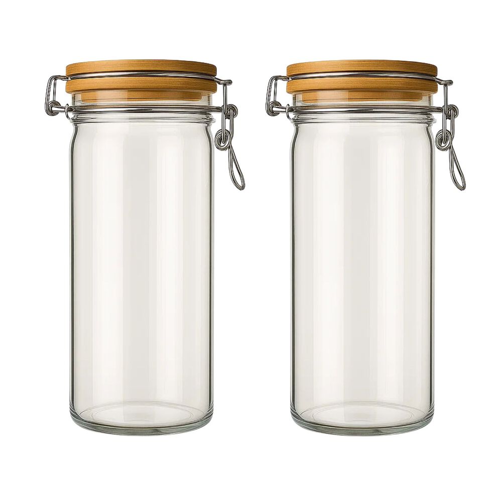 Set 2 Frascos Tarro Hermetico Vidrio 700ml Con Tapa De Bambu image number 0.0