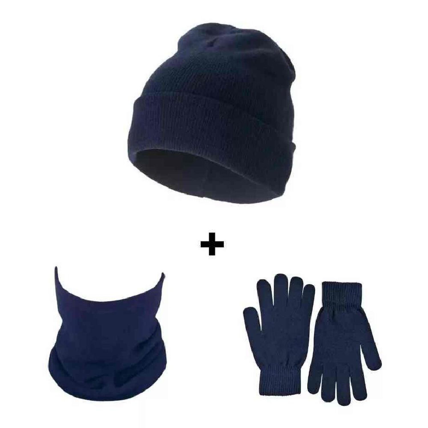 Gorro Beanie Azul Marino+guantes Lana + Cuello Polar Invieno image number 0.0