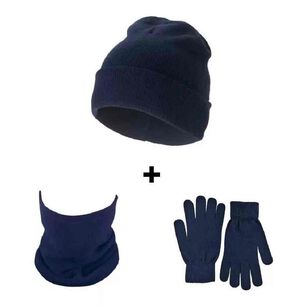 Gorro Beanie Azul Marino+guantes Lana + Cuello Polar Invieno