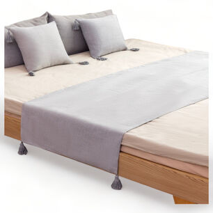 Pie De Cama En Lino 210cm X 70cm + 2 Fundas 45cm X 45xm Para Cama 2 Plaza O King Color Gris