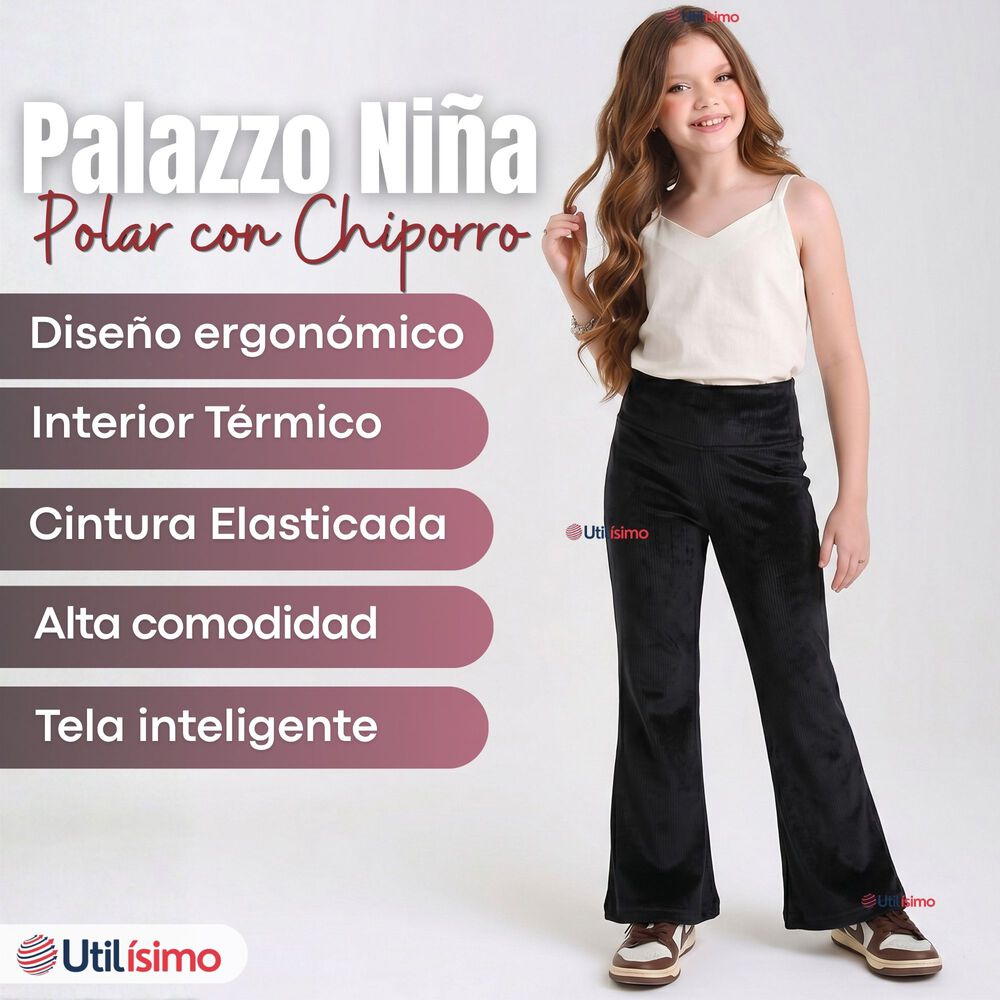 Calza Pantal&oacute;n Palazzo Polar Con Chiporro Ni&ntilde;a Elasticada T&eacute;rmica Negra image number 2.0