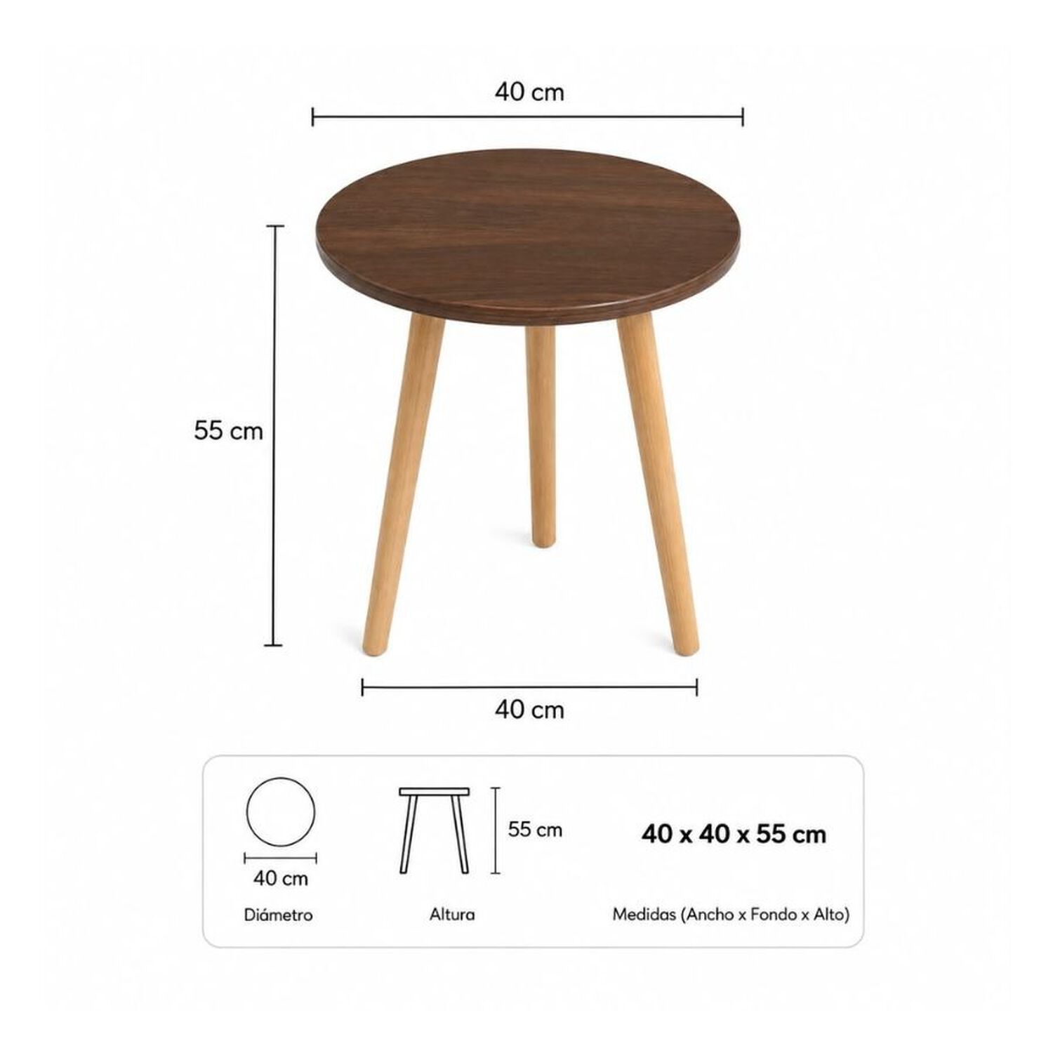 Mesa De Centro Redonda N&oacute;rdica 40x40x55cm Auxiliar Living Marron image number 3.0
