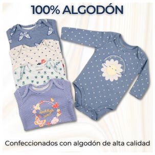 Pack 5 Bodys Ni&ntilde;a Manga Larga Tedmimak 100% Algod&oacute;n Butterfly Garden