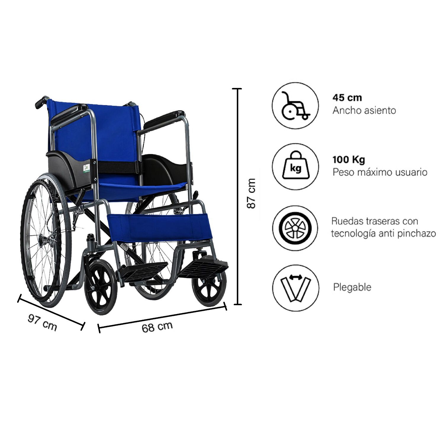 Silla De Ruedas Standard Plegable Azul image number 8.0