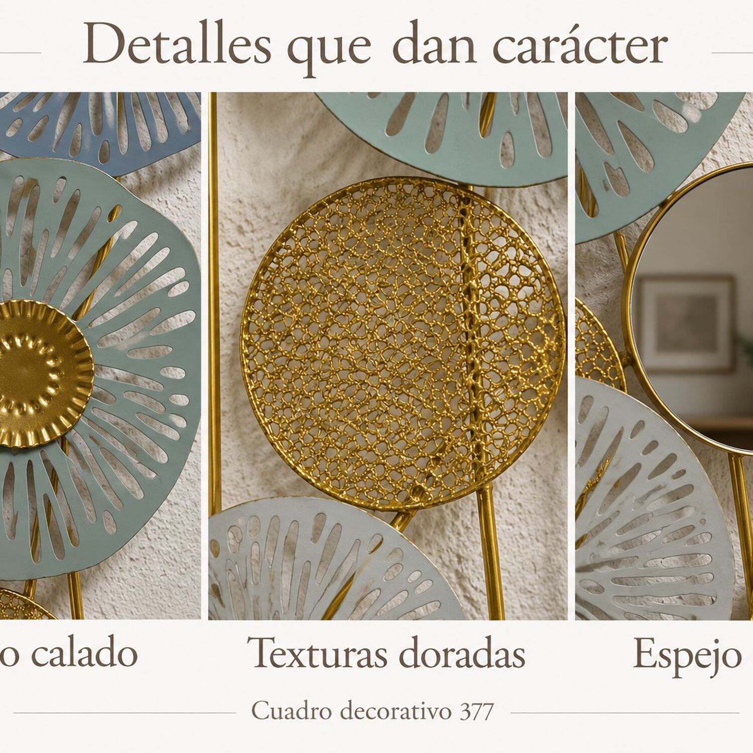 Cuadro Decorativo Rectangular Con Espejos Y Dise&ntilde;o Floral En Dorado image number 3.0