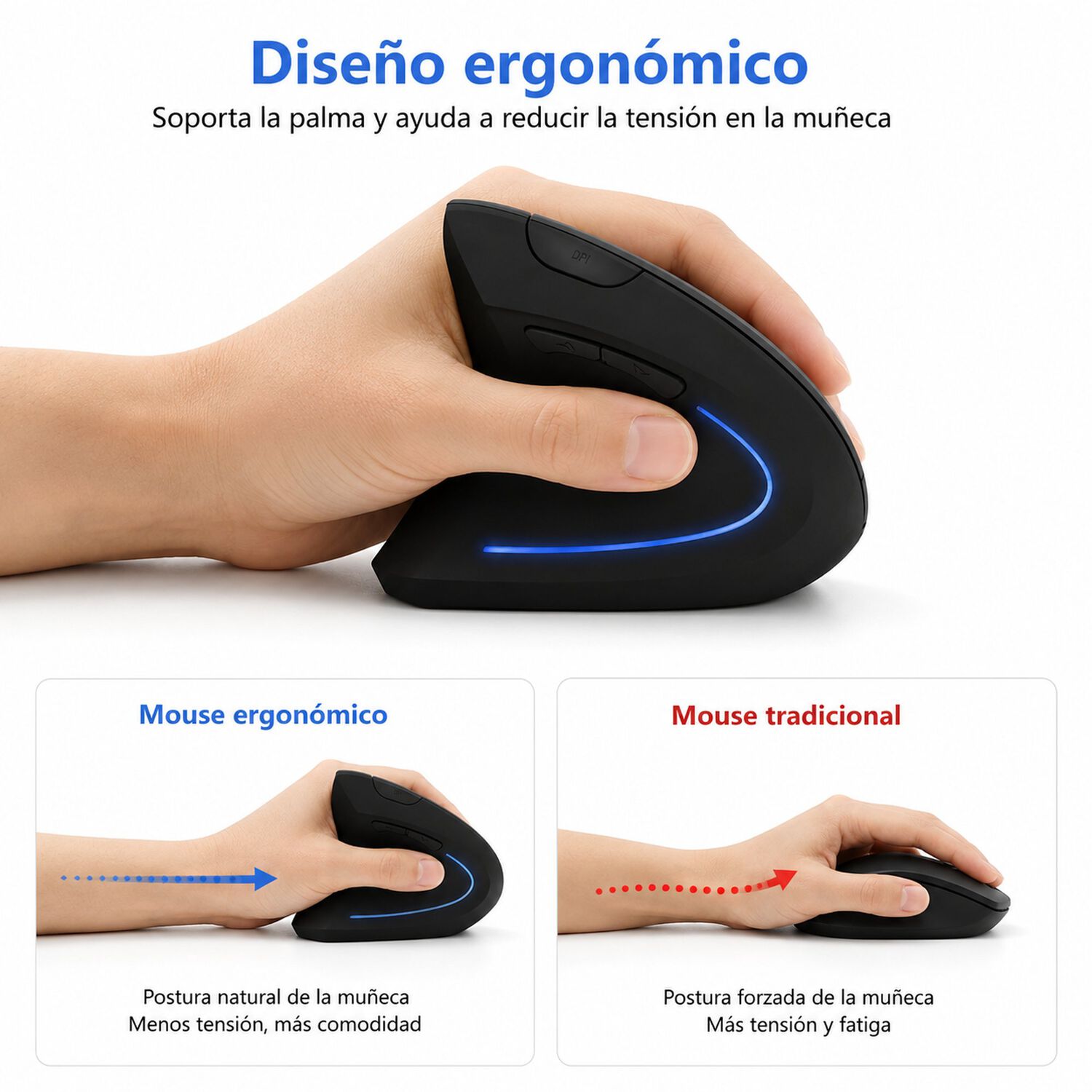Mouse Ergon&oacute;mico Vertical Inal&aacute;mbrico Para Zurdos Iluminado image number 5.0